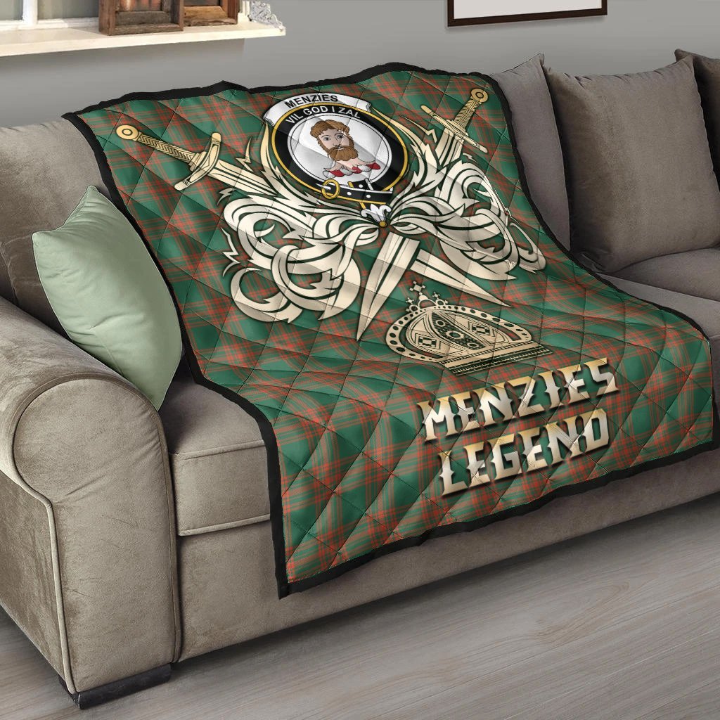 Menzies Green Ancient Tartan Crest Legend Gold Royal Premium Quilt