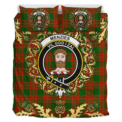 Menzies Green Modern Tartan Crest Bedding Set - Golden Thistle Style