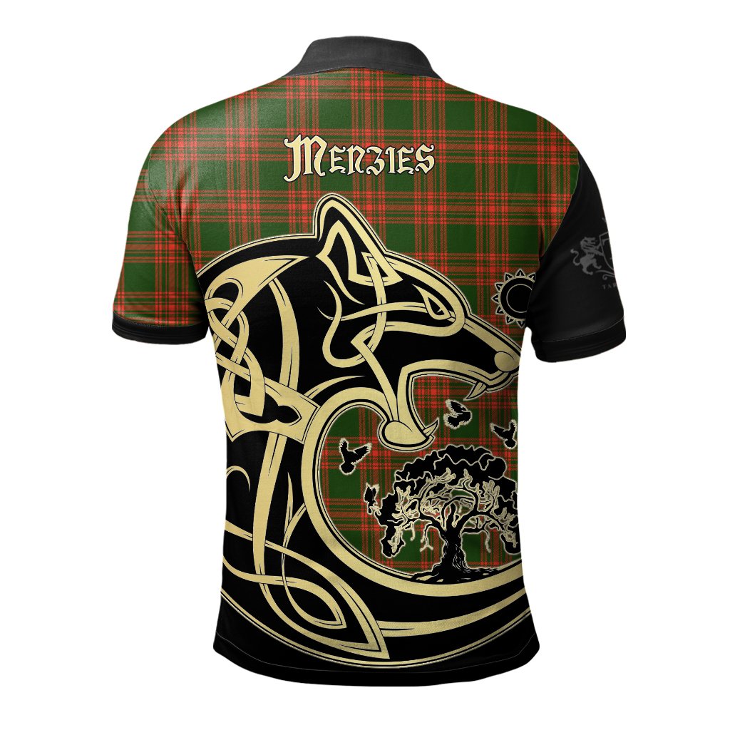 Menzies Green Modern Tartan Polo Shirt Viking Wolf