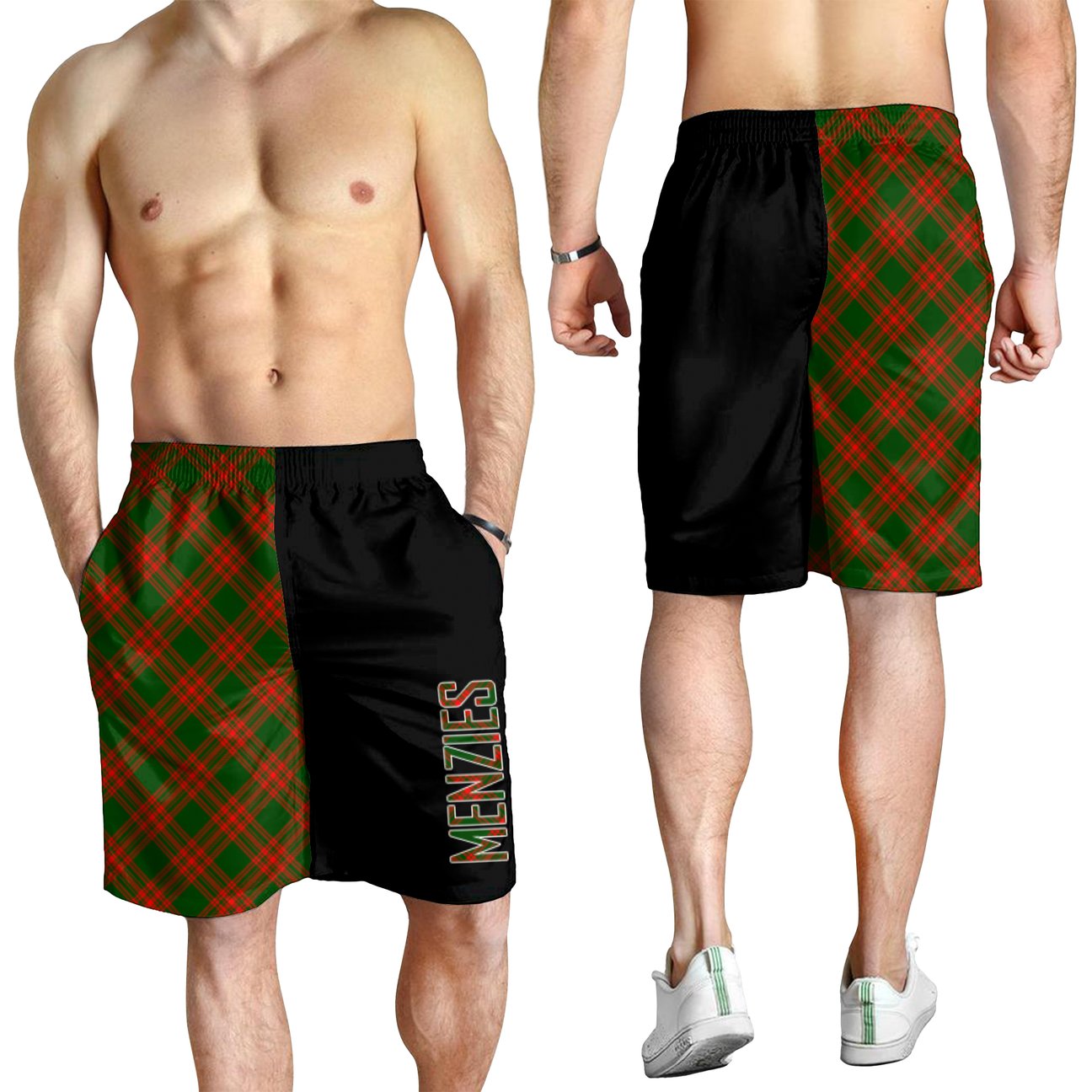 Menzies Green Modern Tartan Crest Men's Short - Cross Style