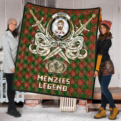 Menzies Green Modern Tartan Crest Legend Gold Royal Premium Quilt