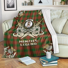 Menzies Green Modern Tartan Gold Courage Symbol Blanket