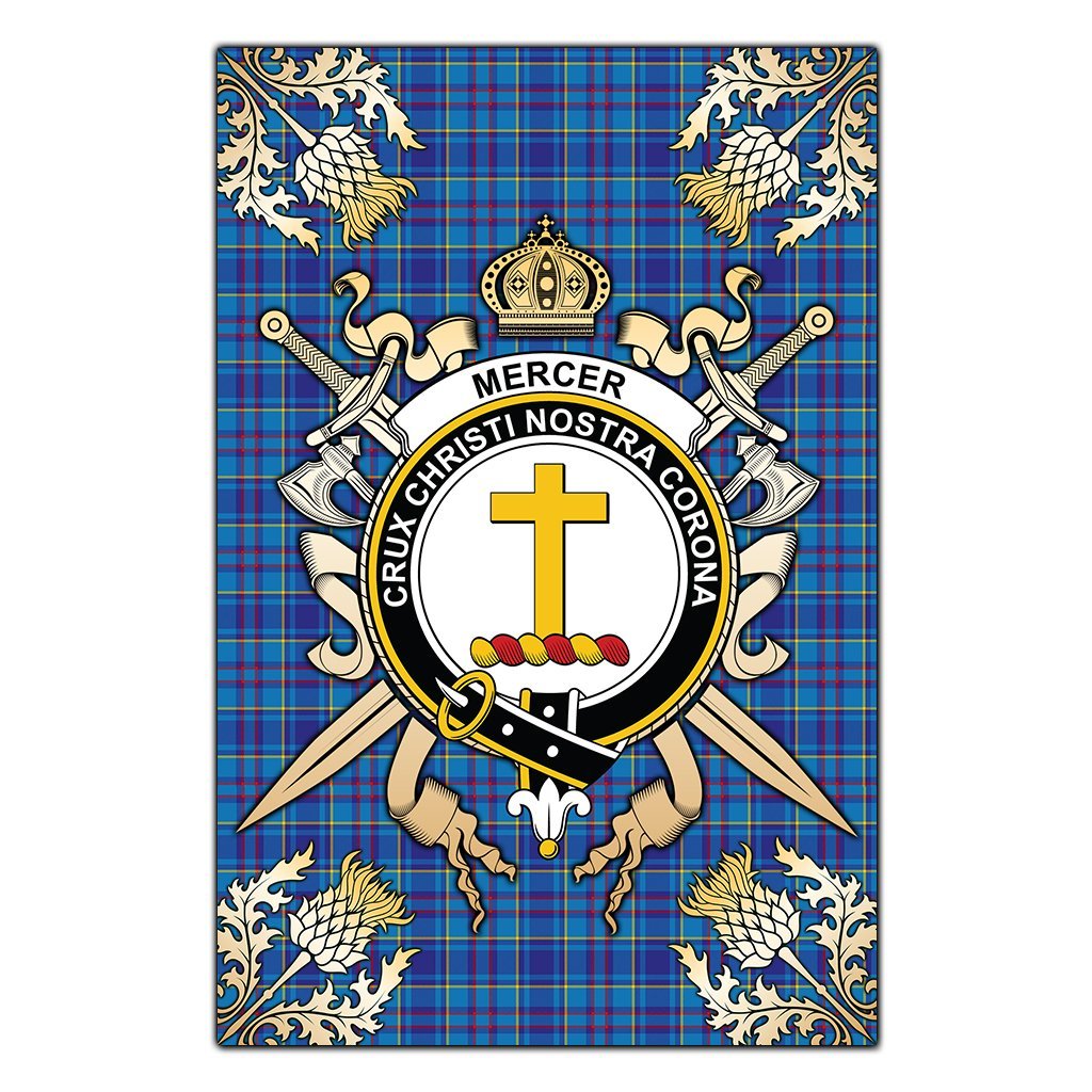 Mercer Modern Tartan Crest Black Garden Flag - Gold Thistle Style