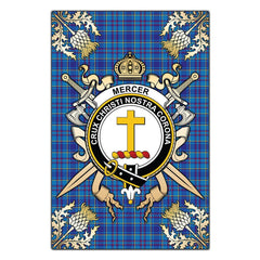 Mercer Modern Tartan Crest Black Garden Flag - Gold Thistle Style