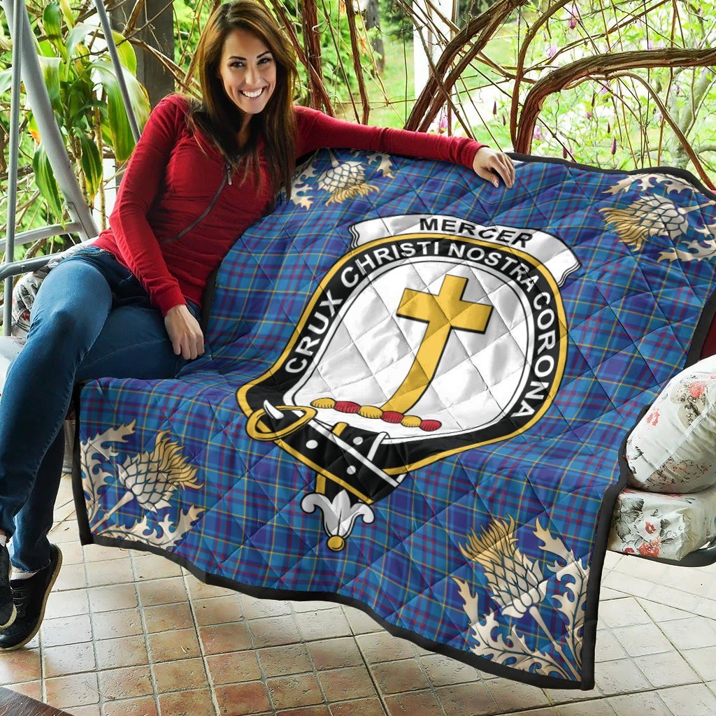 Mercer Modern Tartan Crest Premium Quilt - Gold Thistle Style