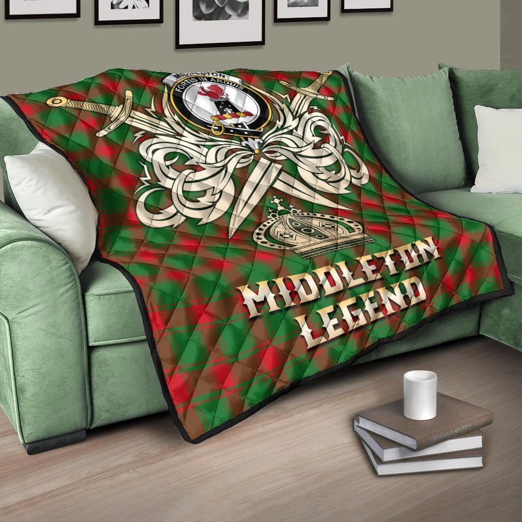 Middleton Modern Tartan Crest Legend Gold Royal Premium Quilt