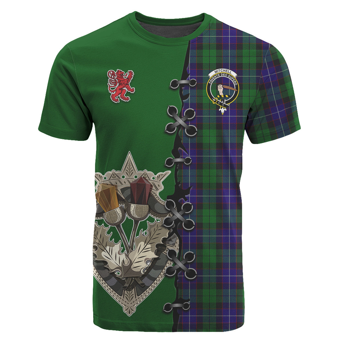 Mitchell Tartan T-shirt - Lion Rampant And Celtic Thistle Style