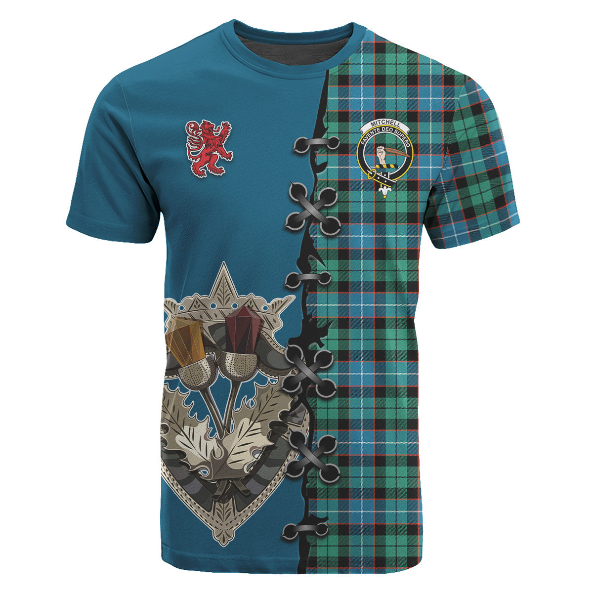Mitchell Ancient Tartan T-shirt - Lion Rampant And Celtic Thistle Style