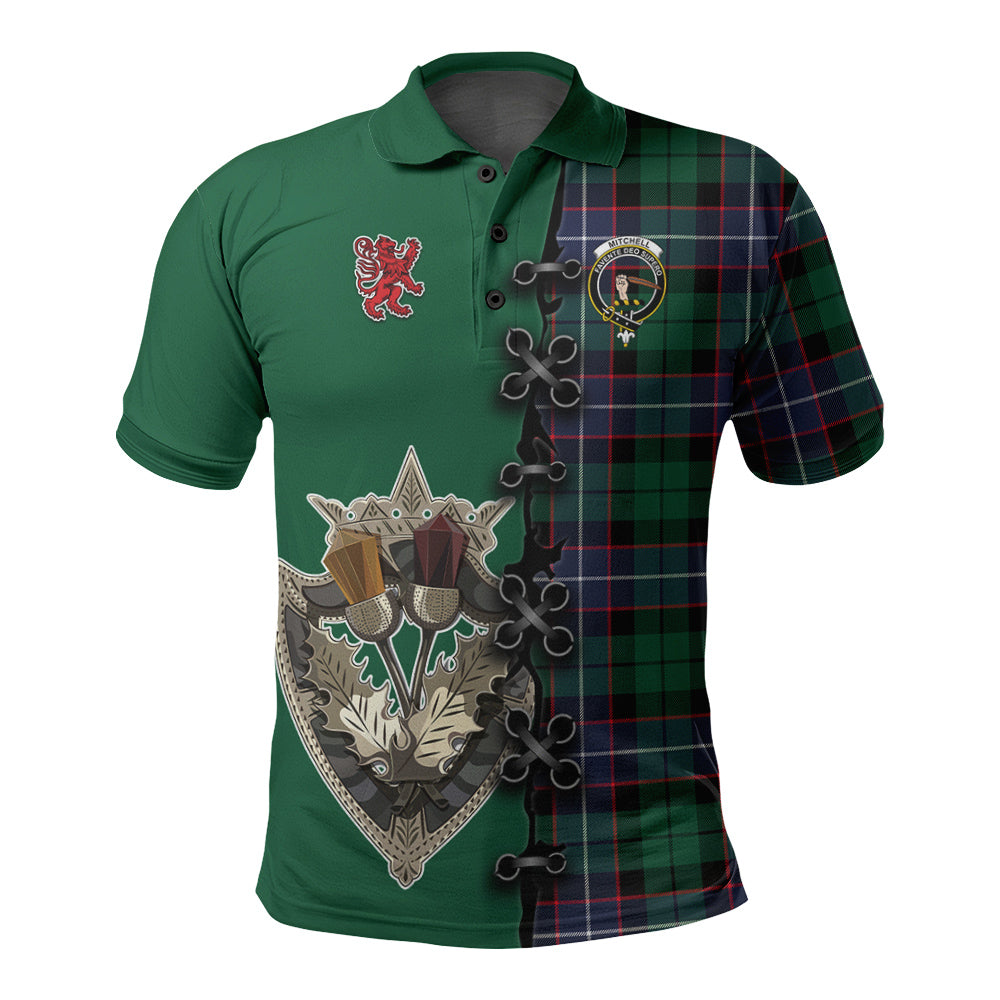 Mitchell Modern Tartan Polo Shirt - Lion Rampant And Celtic Thistle Style