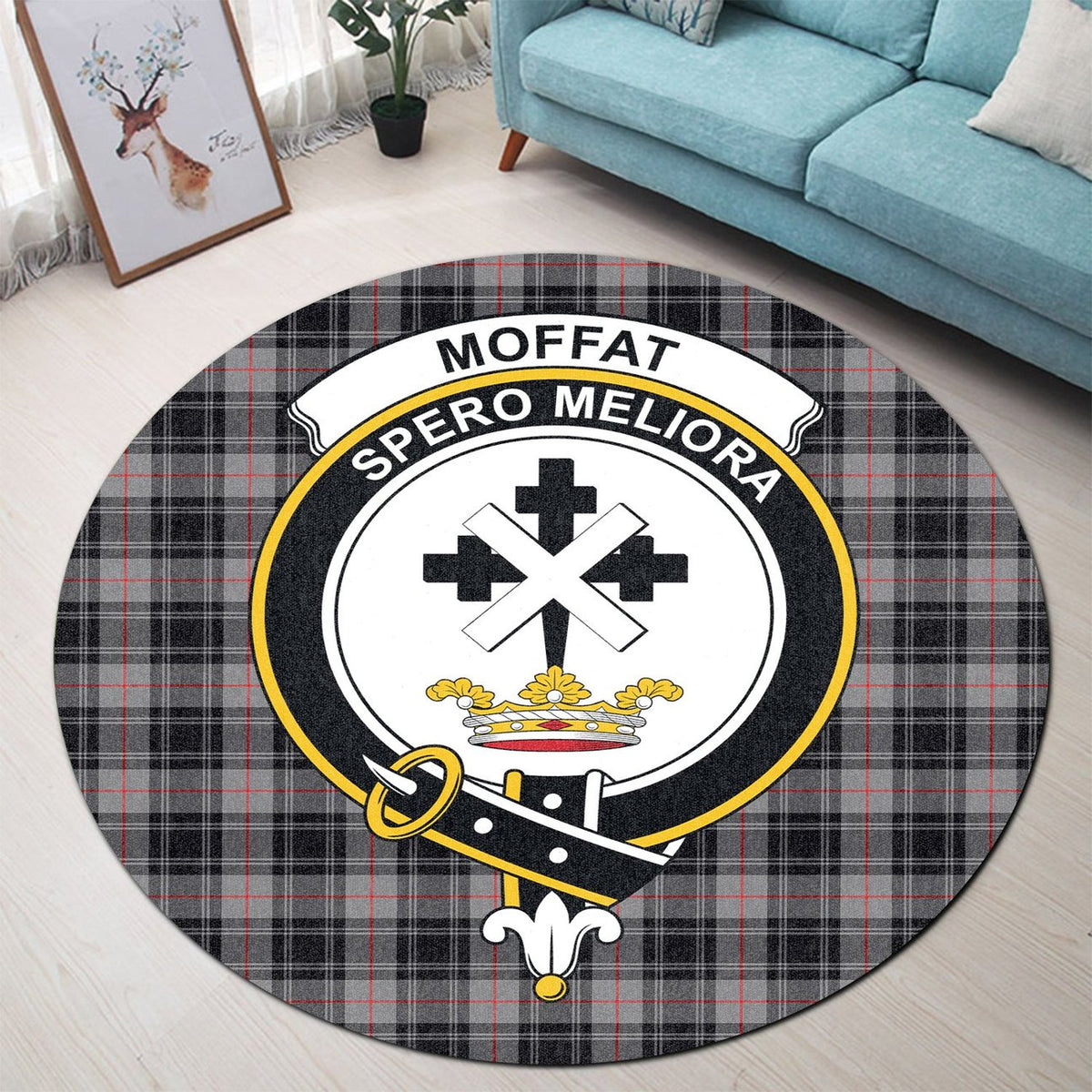 Moffat Modern Tartan Crest Round Rug