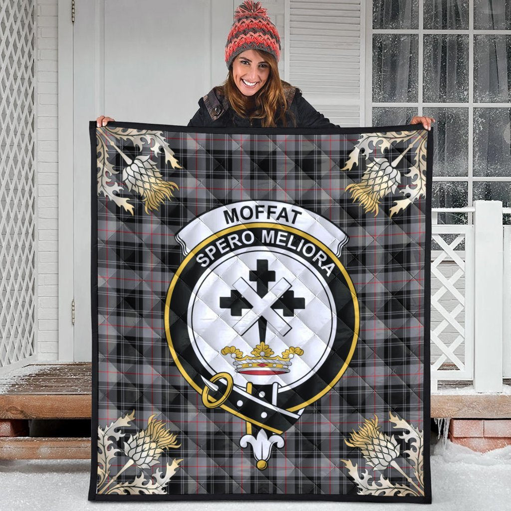 Moffat Modern Tartan Crest Premium Quilt - Gold Thistle Style