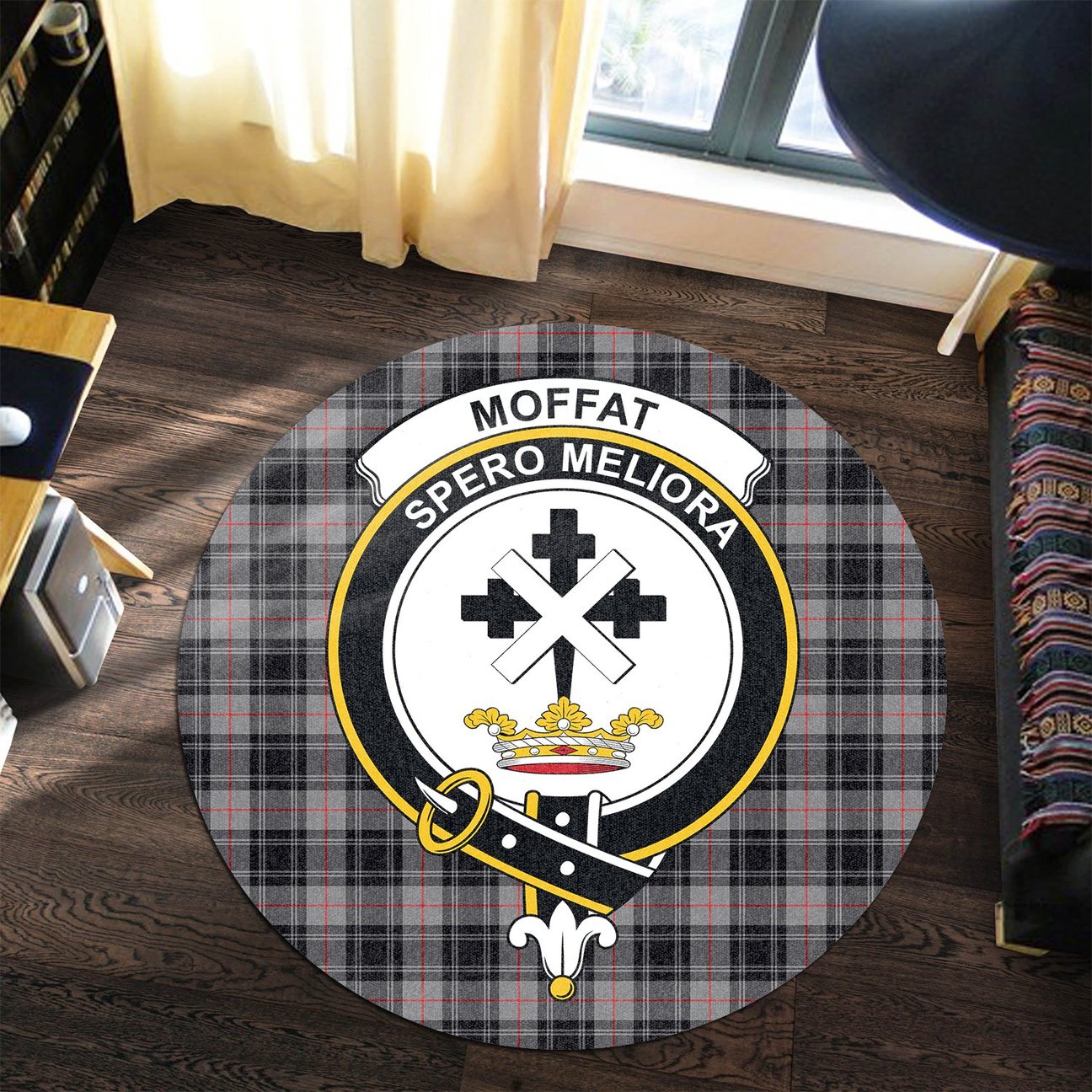Moffat Modern Tartan Crest Round Rug