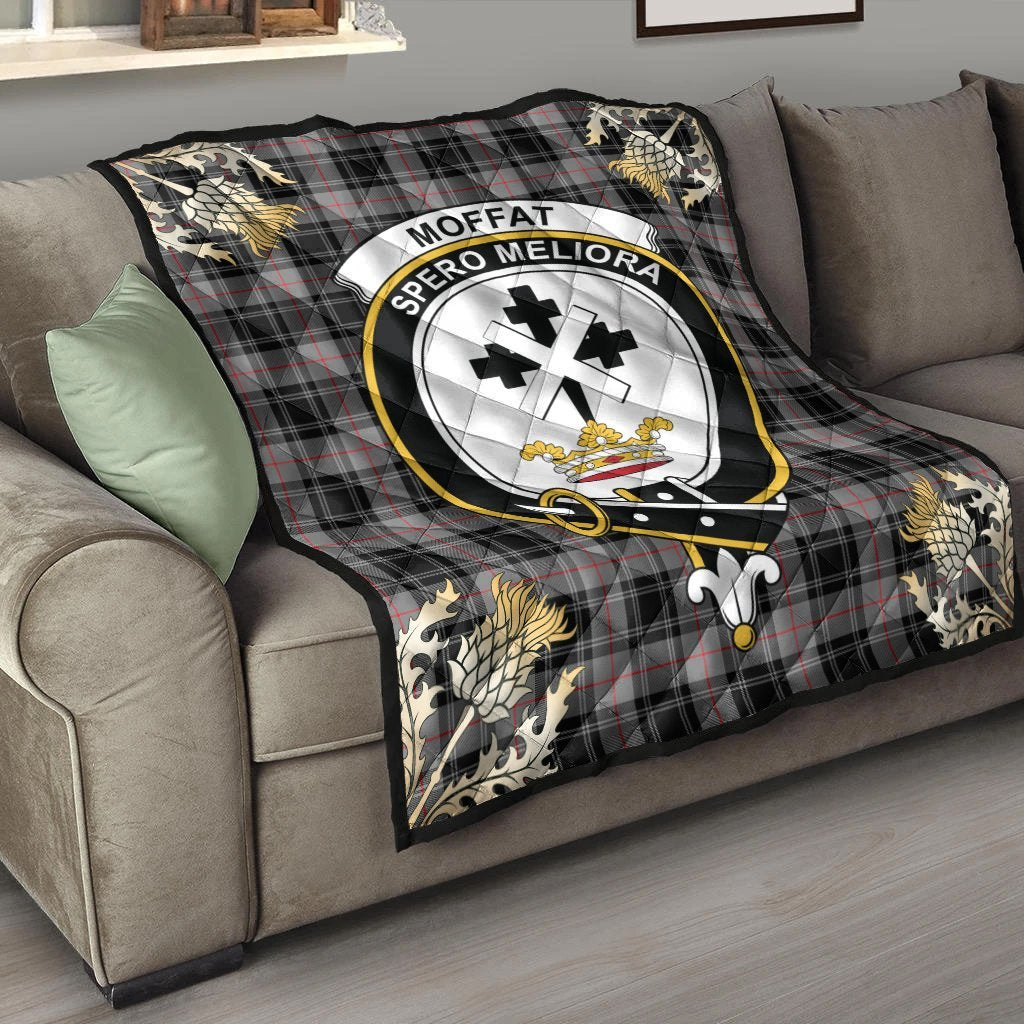 Moffat Modern Tartan Crest Premium Quilt - Gold Thistle Style