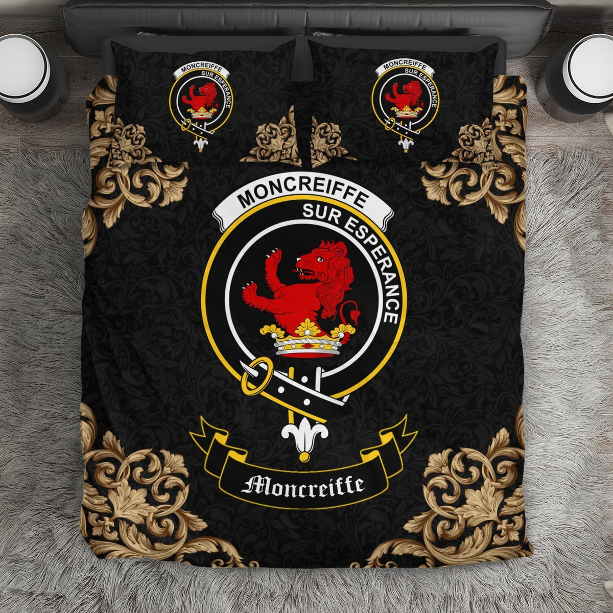 Moncreiffe (or Moncreiff) Crest Black Bedding Set