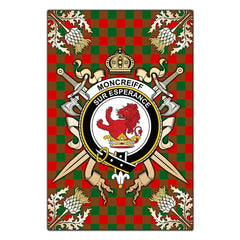 Moncrieff Tartan Crest Black Garden Flag - Gold Thistle Style