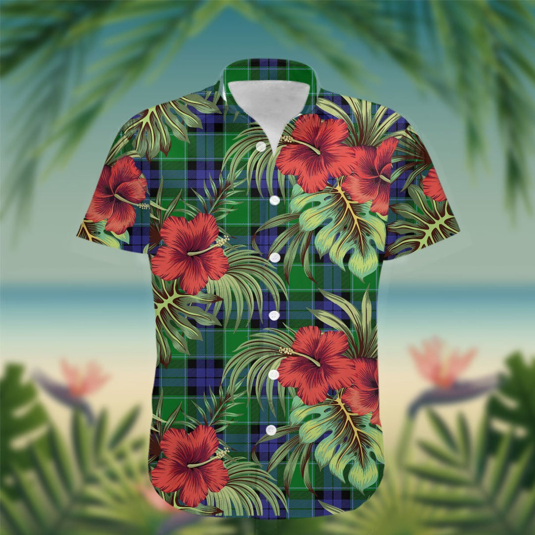 Monteith Tartan Hawaiian Shirt Hibiscus, Coconut, Parrot, Pineapple - Tropical Garden Shirt