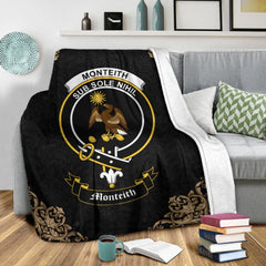 Monteith Crest Tartan Premium Blanket Black