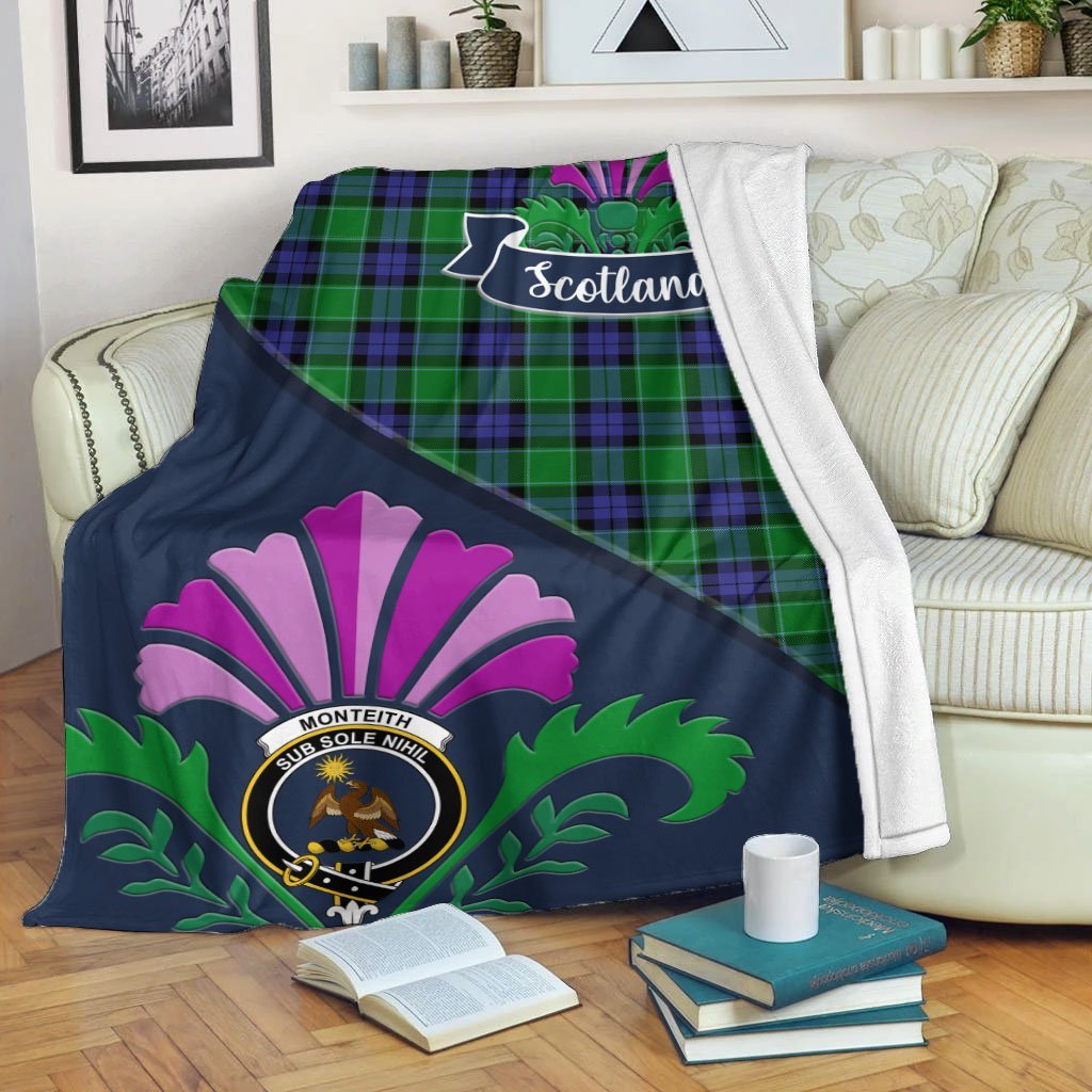 Monteith Tartan Crest Premium Blanket - Thistle Style