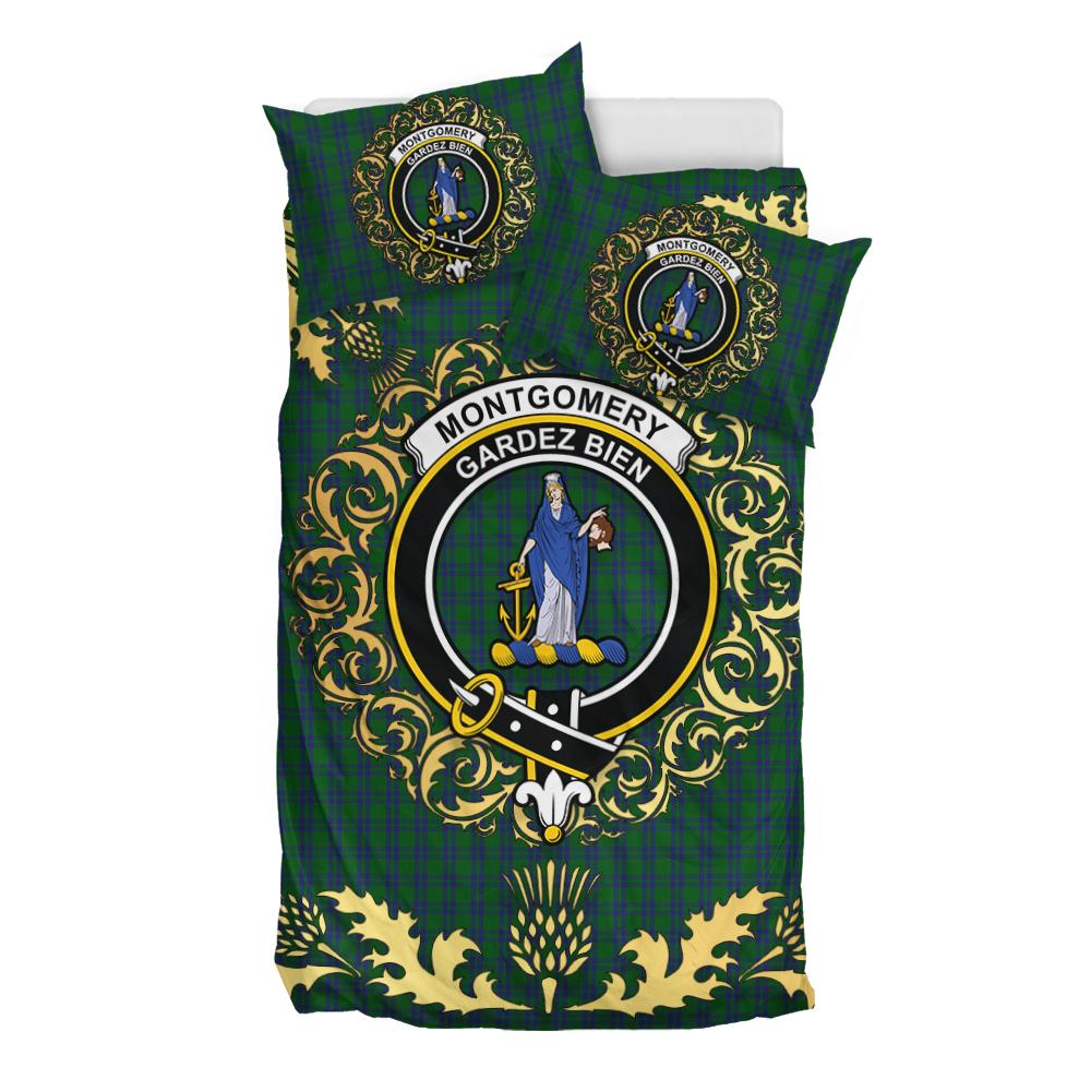 Montgomery Tartan Crest Bedding Set - Golden Thistle Style