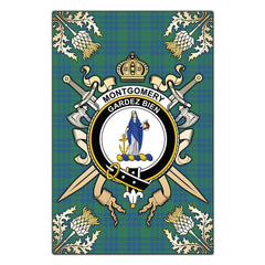 Montgomery Ancient Tartan Crest Black Garden Flag - Gold Thistle Style