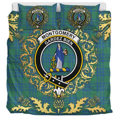 Montgomery Ancient Tartan Crest Bedding Set - Golden Thistle Style