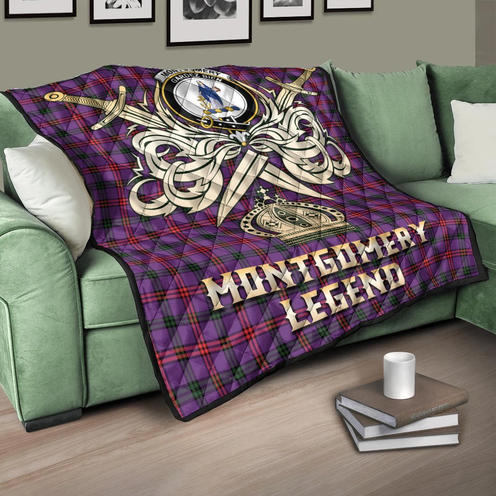 Montgomery Modern Tartan Crest Legend Gold Royal Premium Quilt