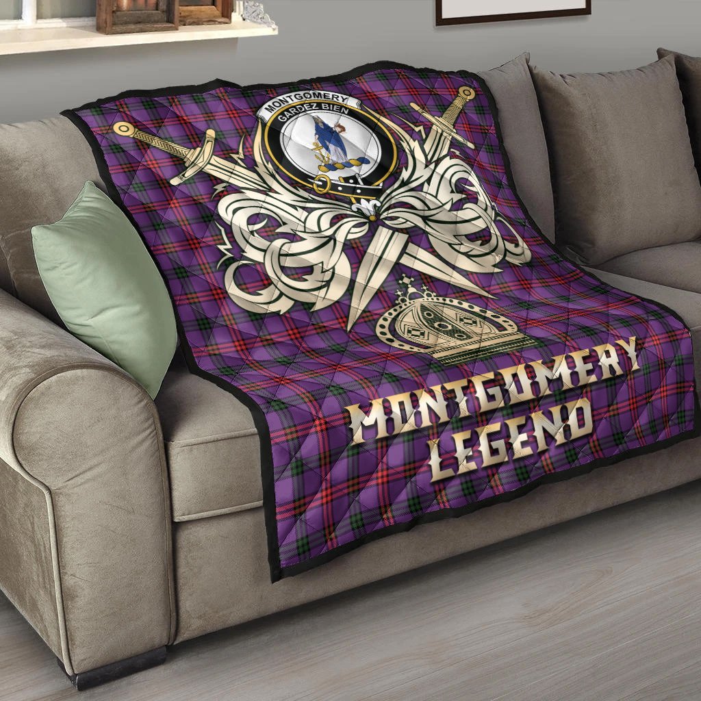 Montgomery Modern Tartan Crest Legend Gold Royal Premium Quilt