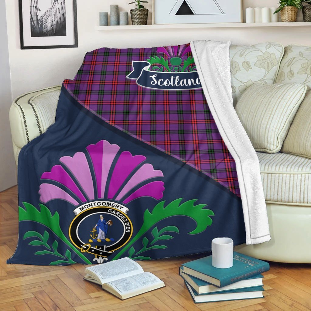 Montgomery Tartan Crest Premium Blanket - Thistle Style