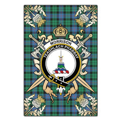 Morrison Ancient Tartan Crest Black Garden Flag - Gold Thistle Style