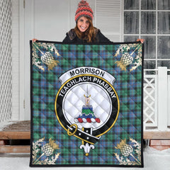 Morrison Ancient Tartan Crest Premium Quilt - Gold Thistle Style