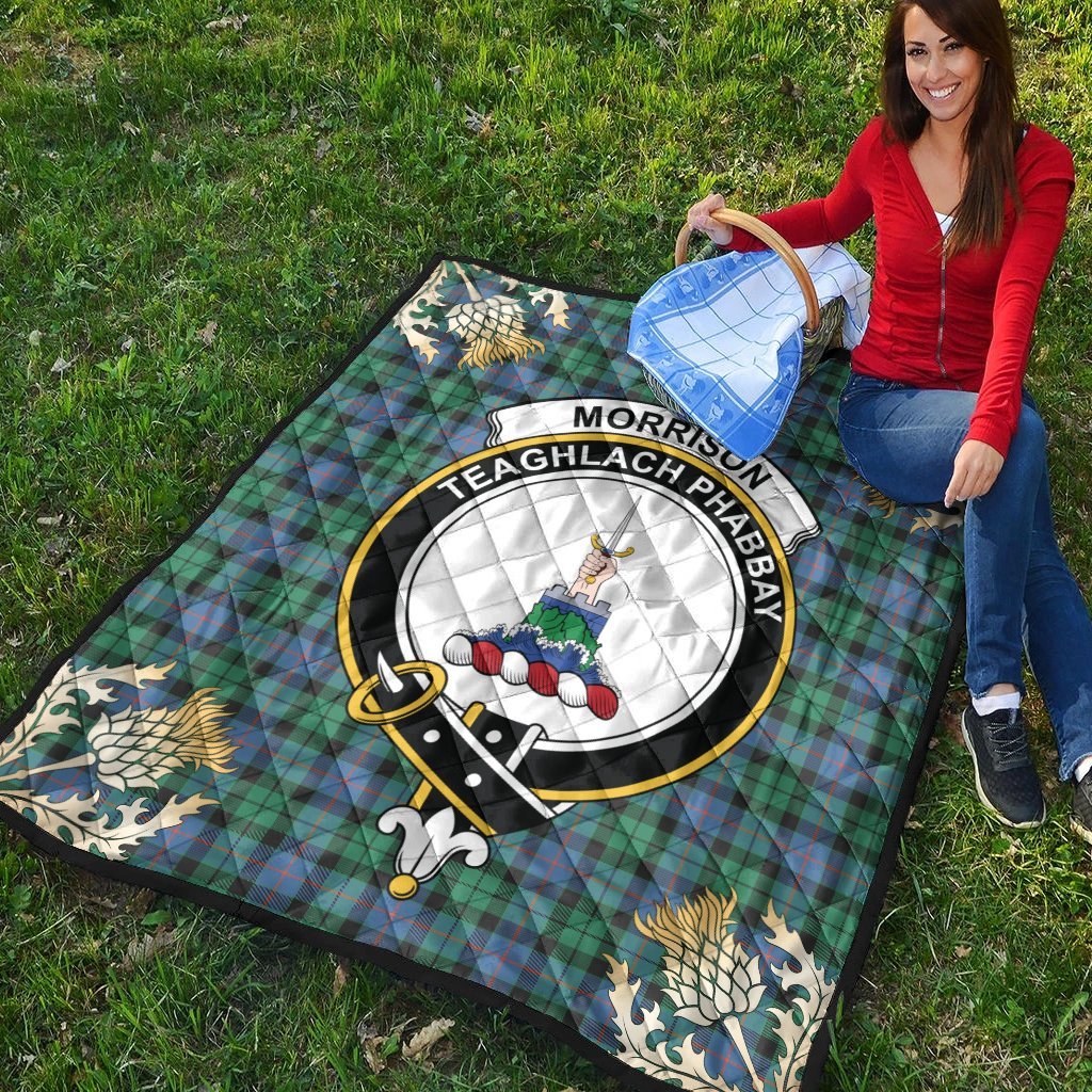 Morrison Ancient Tartan Crest Premium Quilt - Gold Thistle Style