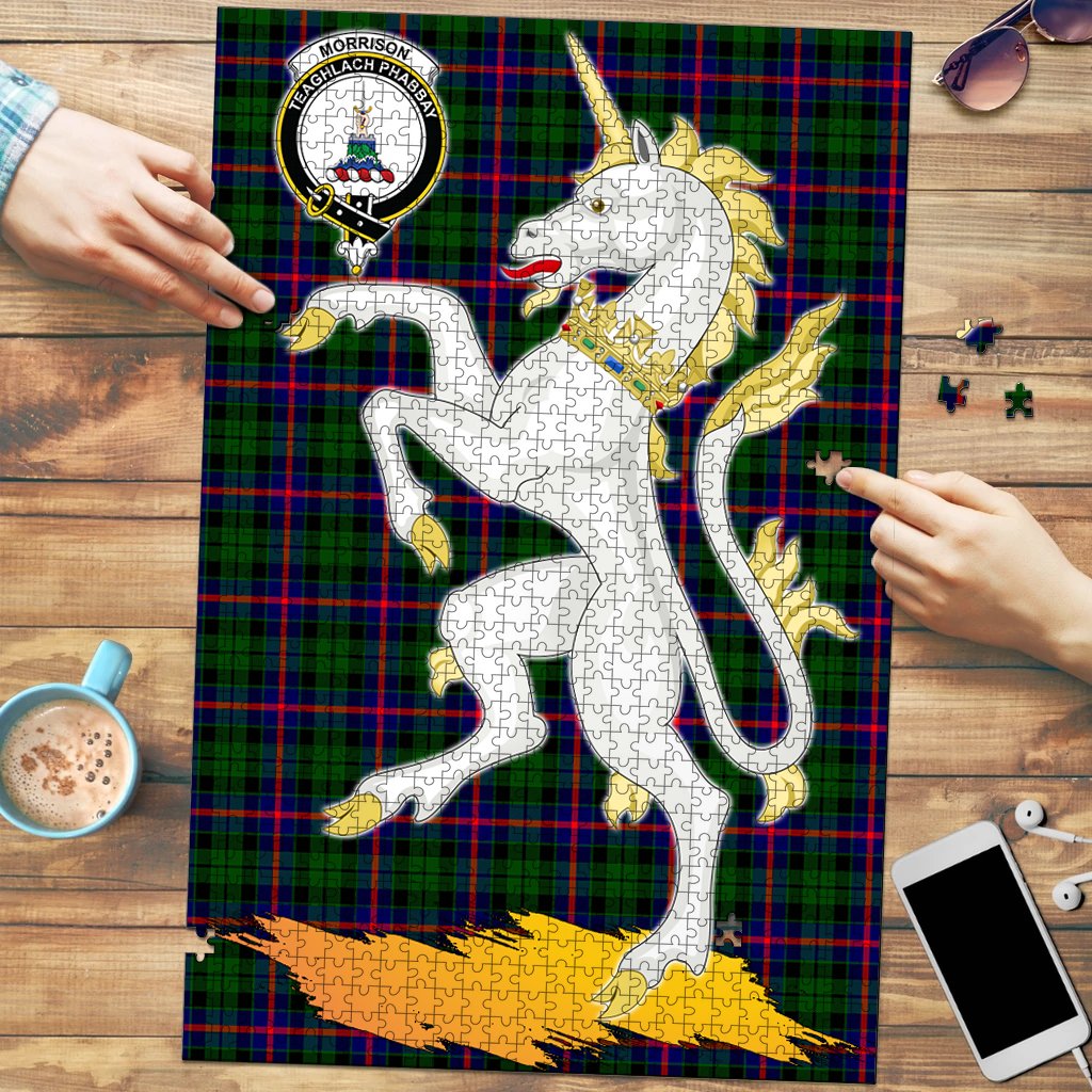 Morrison Modern Tartan Crest Unicorn Scotland Jigsaw Puzzles