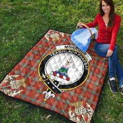 Morrison Red Ancient Tartan Crest Premium Quilt - Gold Thistle Style