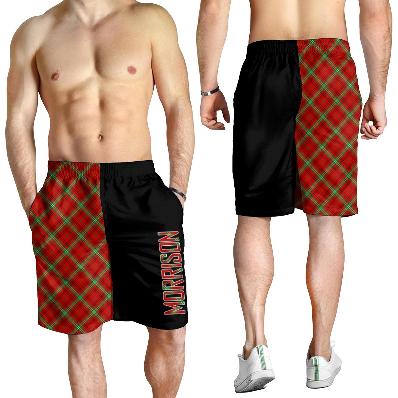 Morrison Red Modern Tartan Crest Men's Short - Cross Style