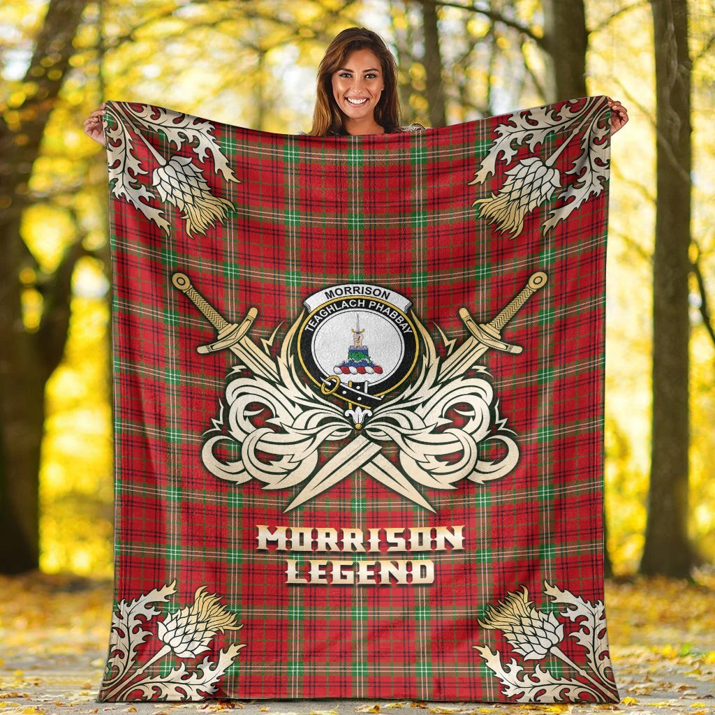 Morrison Red Modern Tartan Gold Courage Symbol Blanket