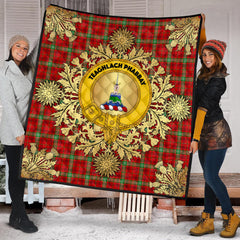 Morrison Red Modern Tartan Crest Premium Quilt - Gold Thistle Style