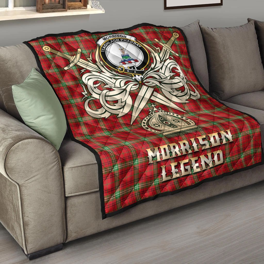 Morrison Red Modern Tartan Crest Legend Gold Royal Premium Quilt