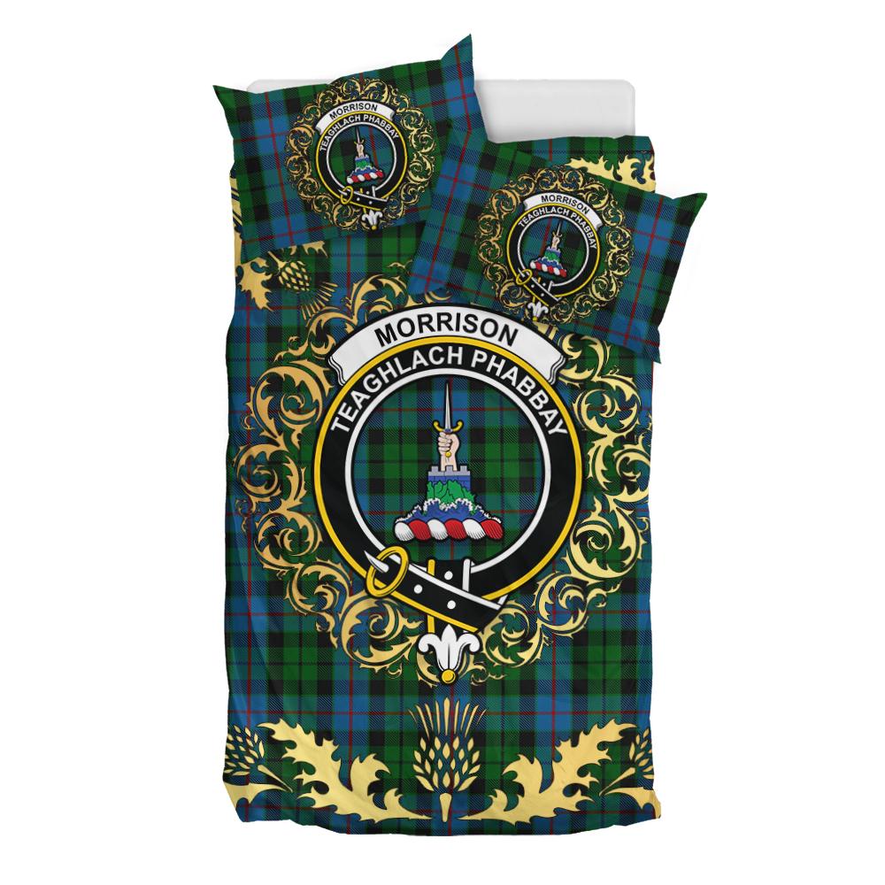 Morrison Society Tartan Crest Bedding Set - Golden Thistle Style