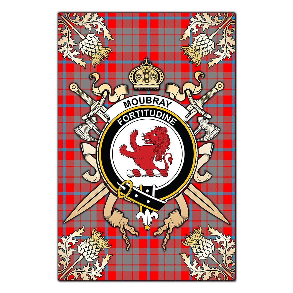 Moubray Tartan Crest Black Garden Flag - Gold Thistle Style