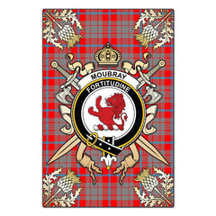 Moubray Tartan Crest Black Garden Flag - Gold Thistle Style