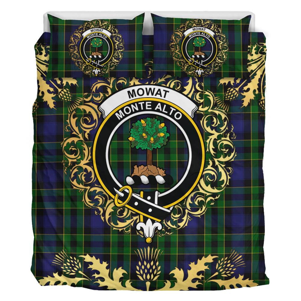 Mowat Tartan Crest Bedding Set - Golden Thistle Style