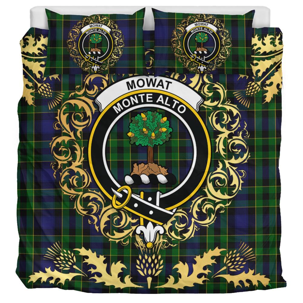 Mowat Tartan Crest Bedding Set - Golden Thistle Style