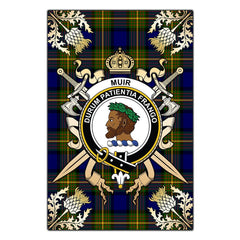 Muir Tartan Crest Black Garden Flag - Gold Thistle Style