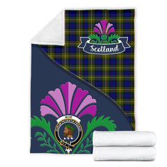Muir Tartan Crest Premium Blanket - Thistle Style
