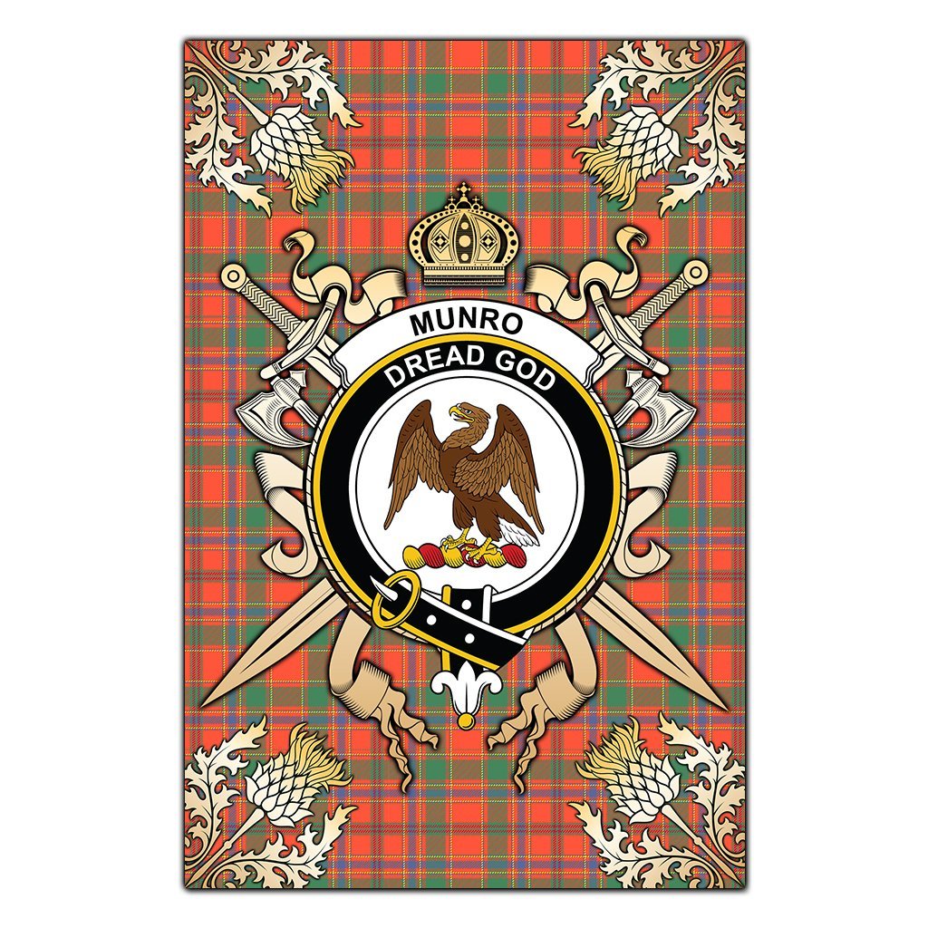 Munro Ancient Tartan Crest Black Garden Flag - Gold Thistle Style