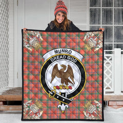 Munro Ancient Tartan Crest Premium Quilt - Gold Thistle Style