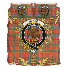 Munro Ancient Tartan Crest Bedding Set - Golden Thistle Style