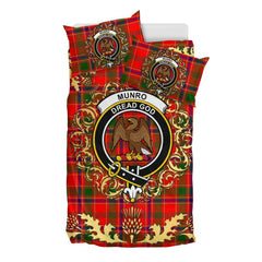 Munro Modern Tartan Crest Bedding Set - Golden Thistle Style