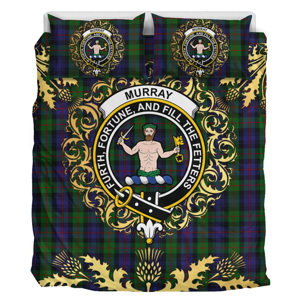 Murray of Atholl Tartan Crest Bedding Set - Golden Thistle Style