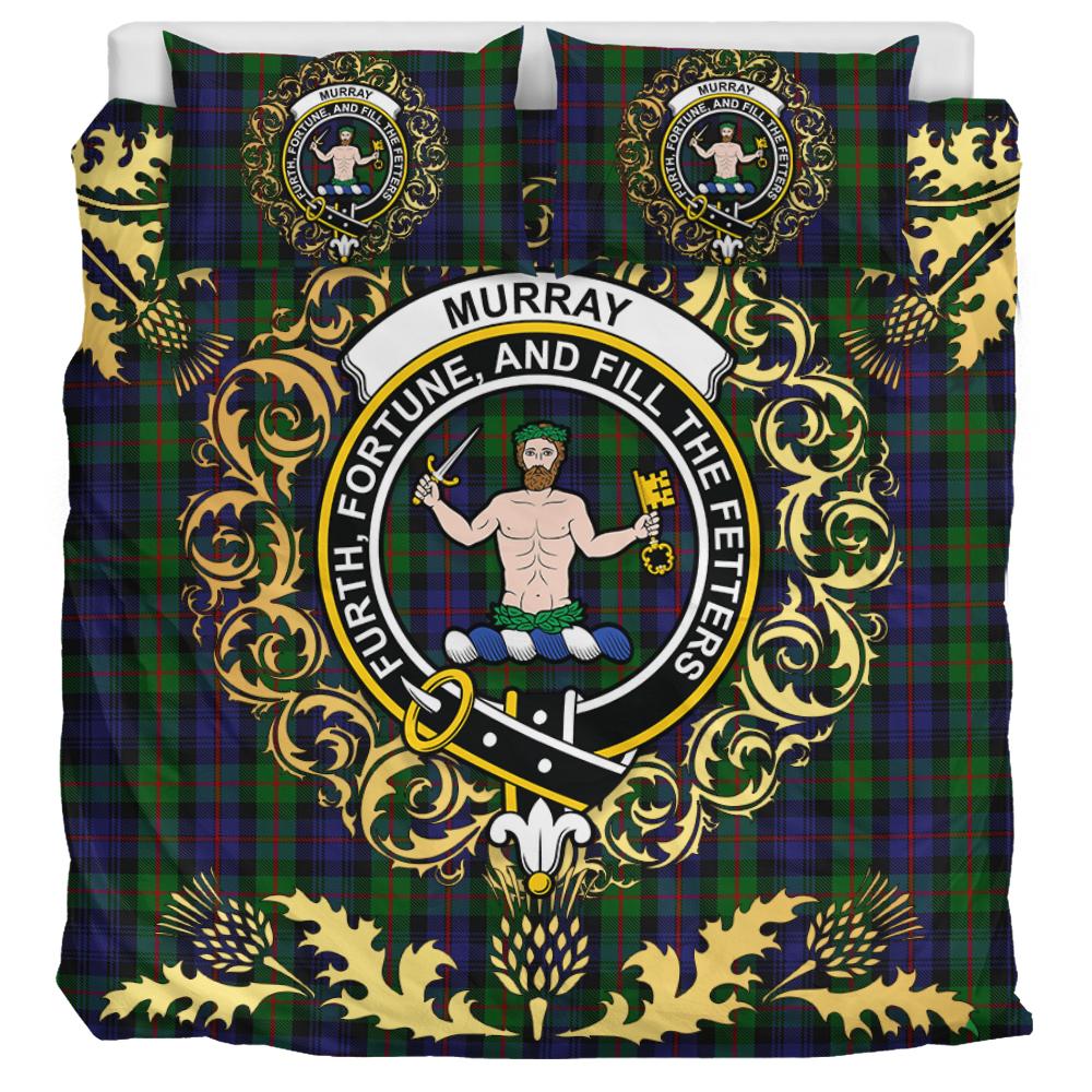 Murray of Atholl Tartan Crest Bedding Set - Golden Thistle Style